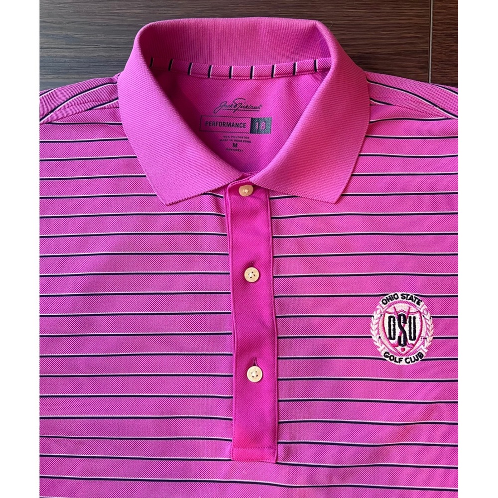 Jack Nicklaus Performance 18 Ohio State Golf Club Polo Shirt Pink Striped Mens M